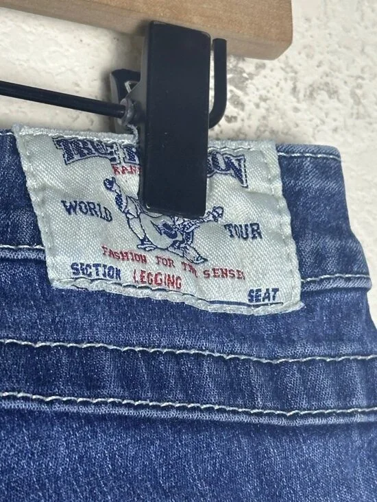 True Religion Women 30 Denim Blue Jean Pant USA Made Legging Tapered Slim Y2K - Picture 8 of 16